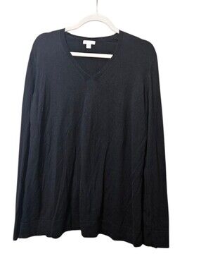 J. Jill Womens Solid Black V-Neck Lightweight Sweater Silk Cotton Blend